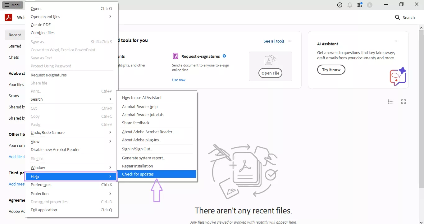 Check for updates for Adobe Acrobat