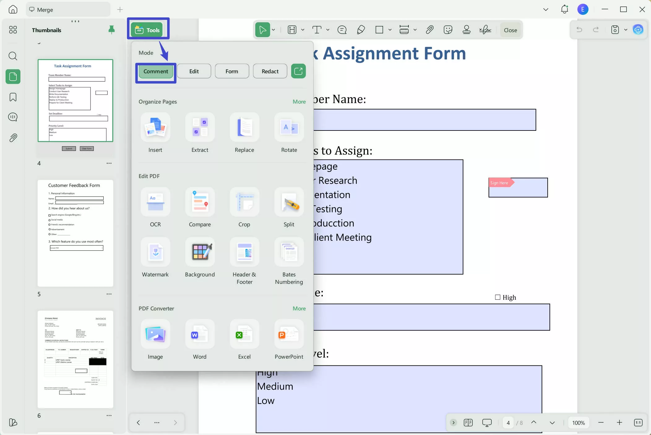 shift to the comment mode