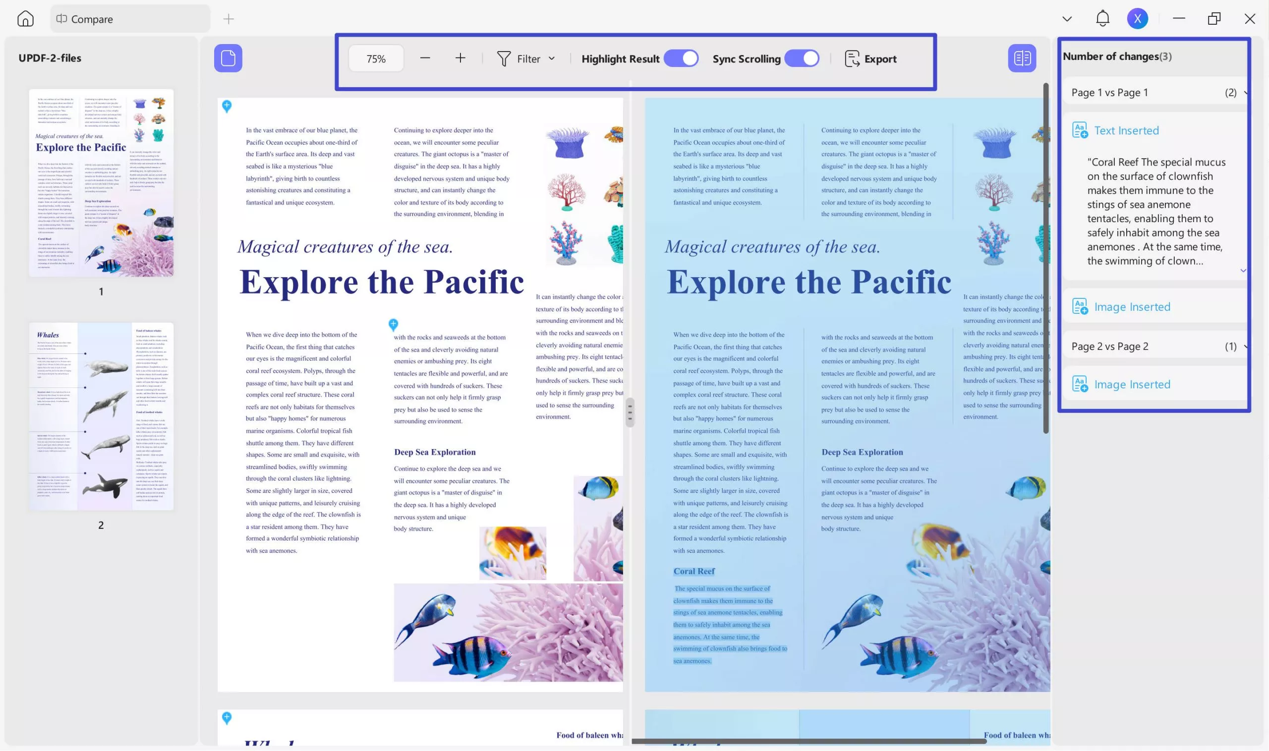 updf comparison feature