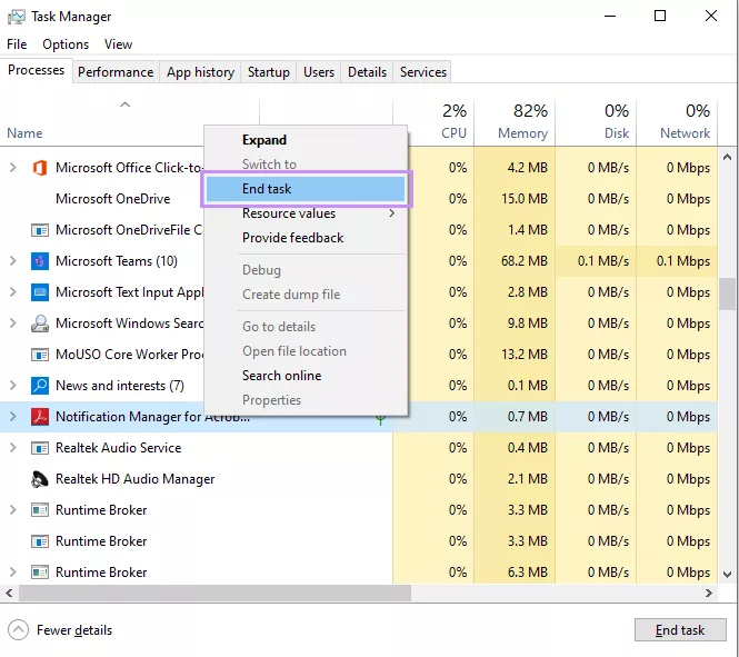 end task for acrobat
