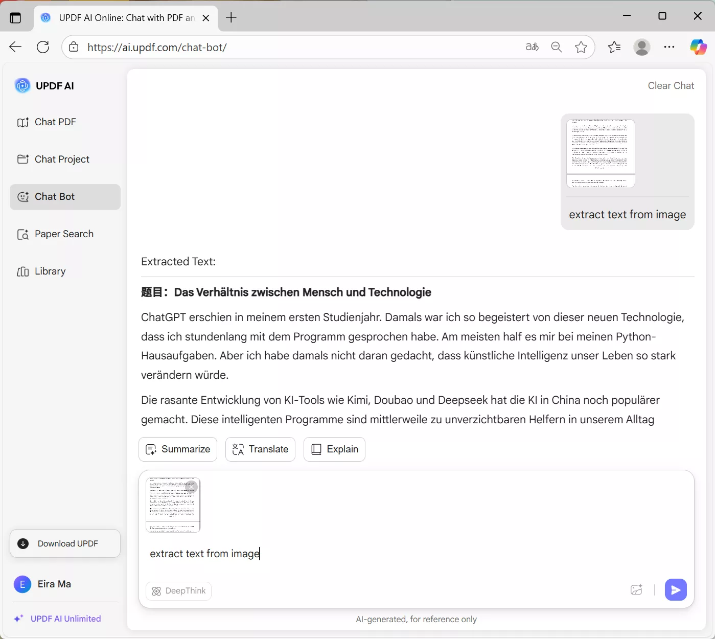 extract text from image updf ai online