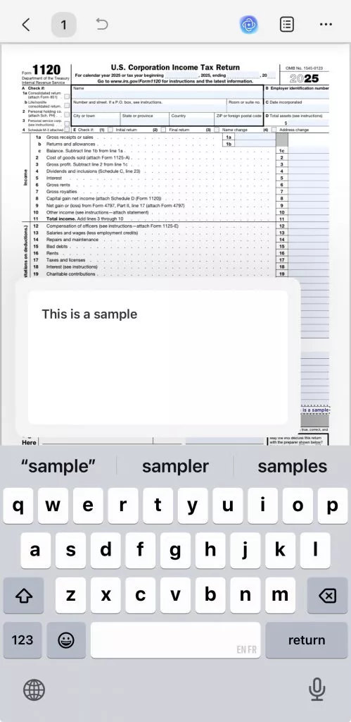 fill form 1120 on updf mobile