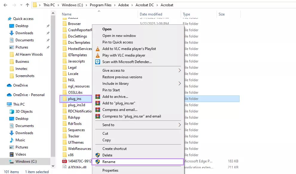 rename the plug_ins file acrobat