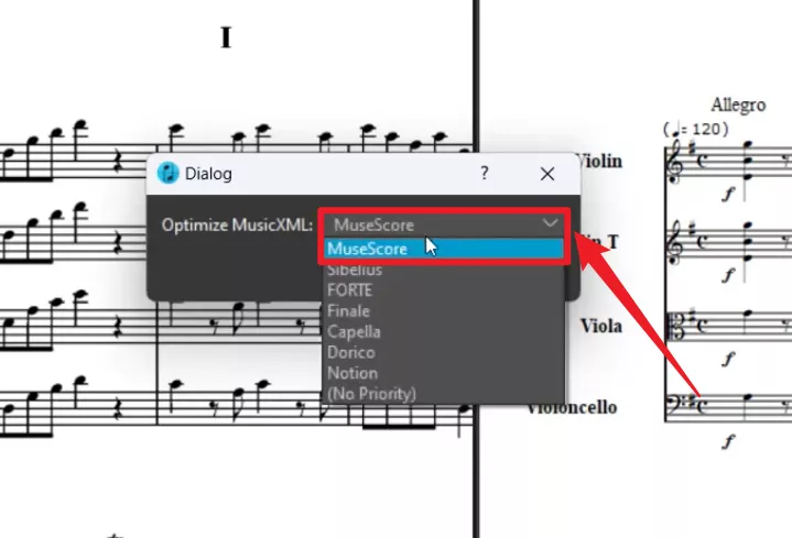 select musescore on scanscore
