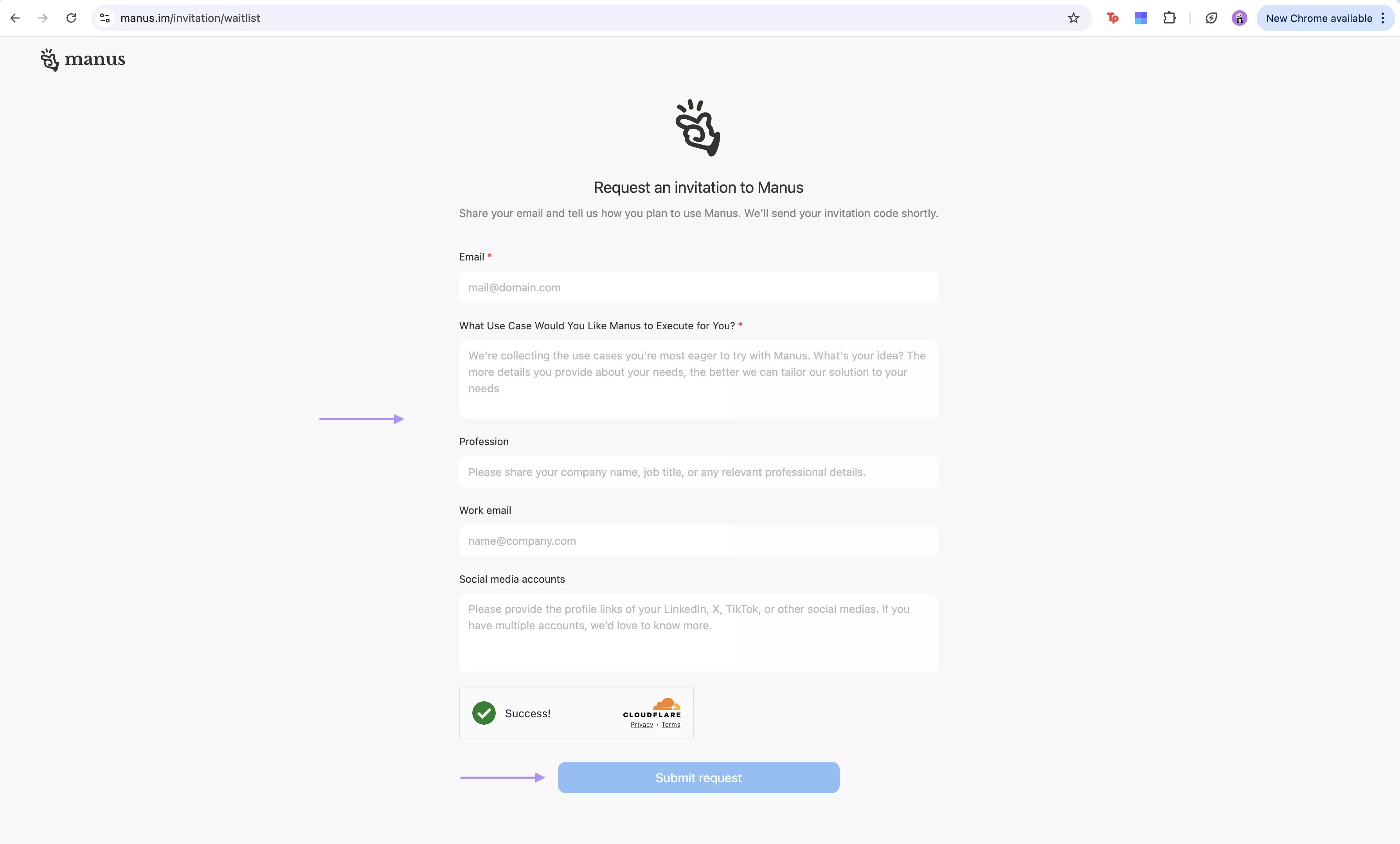 submit request manus ai