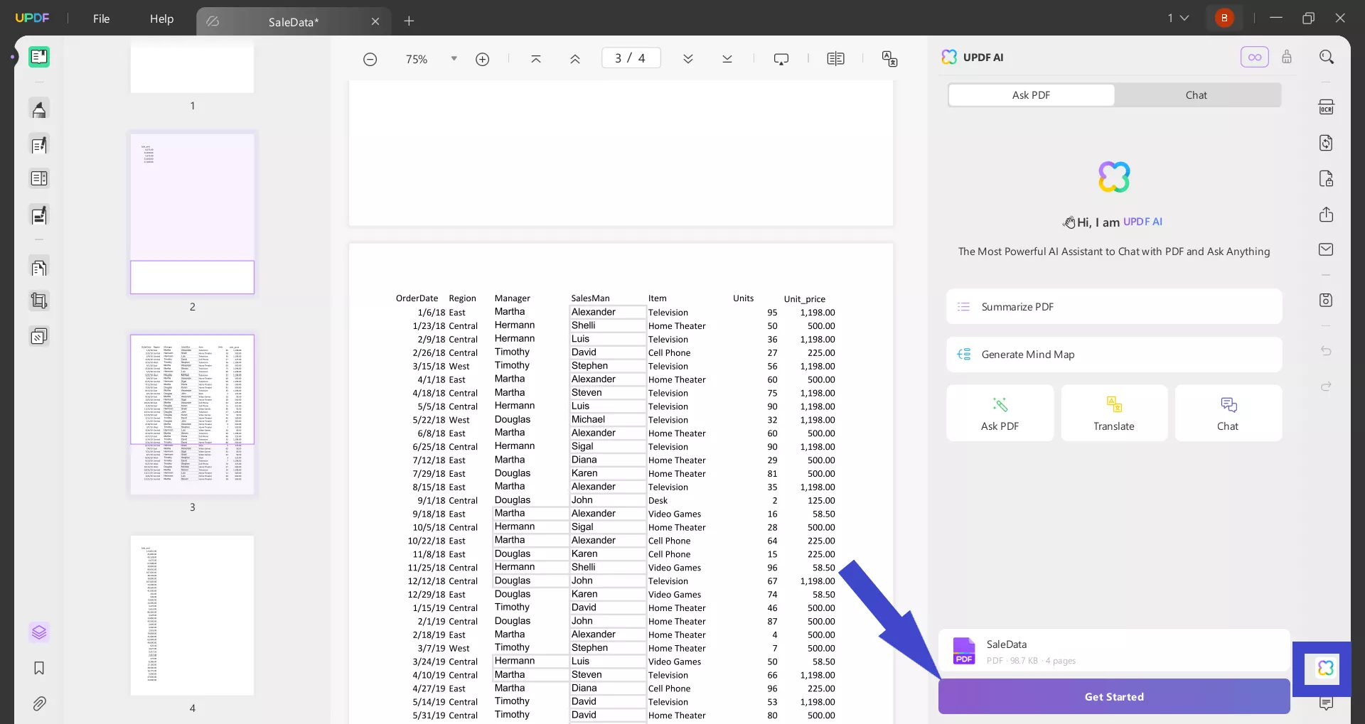 Click the UPDF AI icon