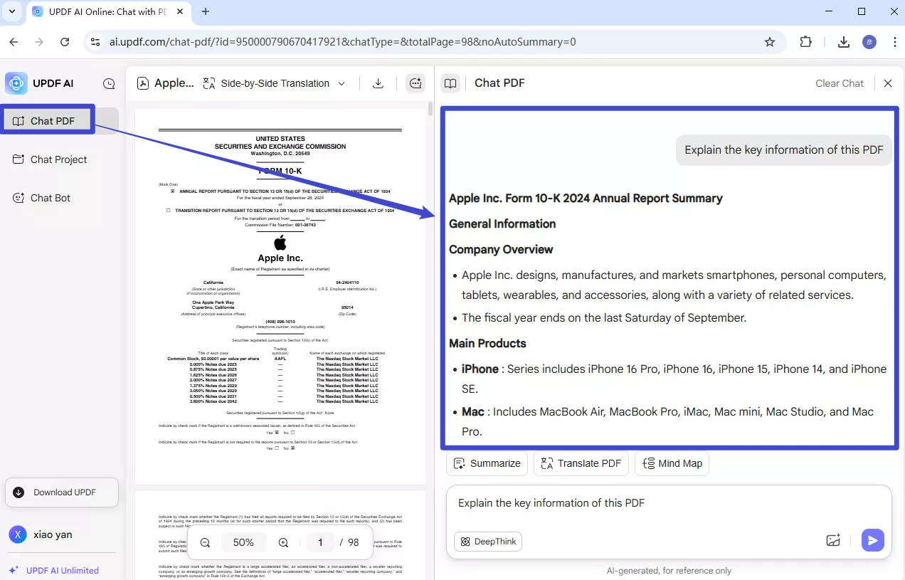 ask ai updf ai online