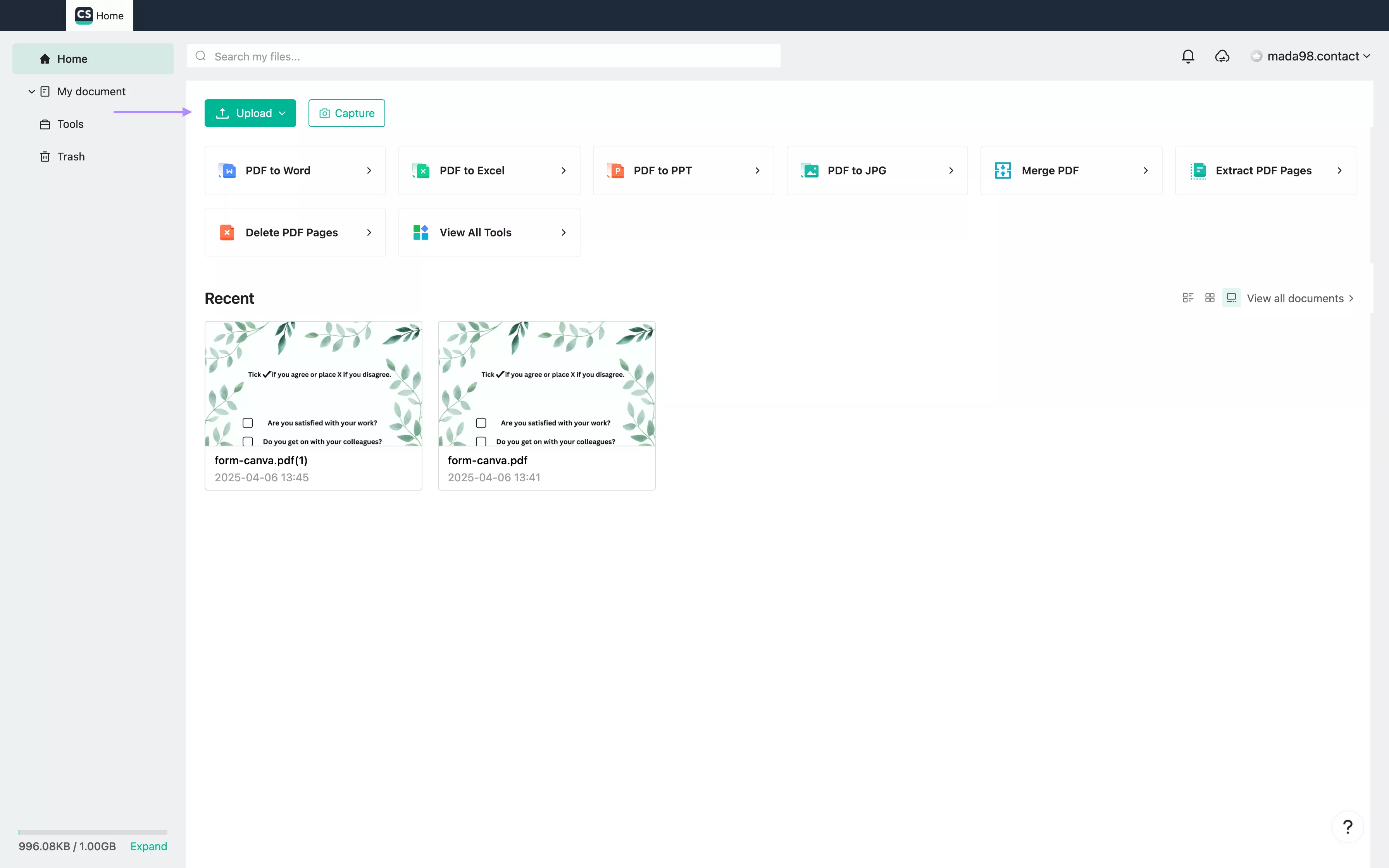 upload file to camscanner windows