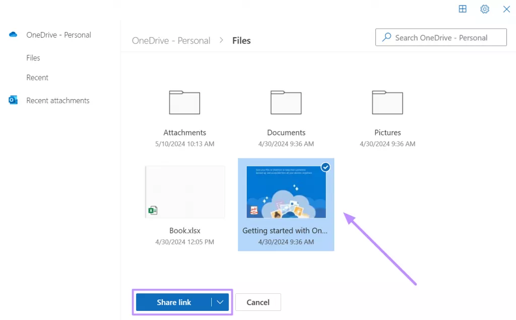 choose file and share link 