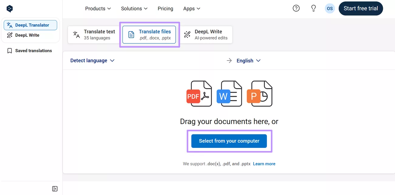 upload file for translation