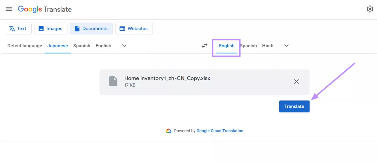 select target language and press translate 