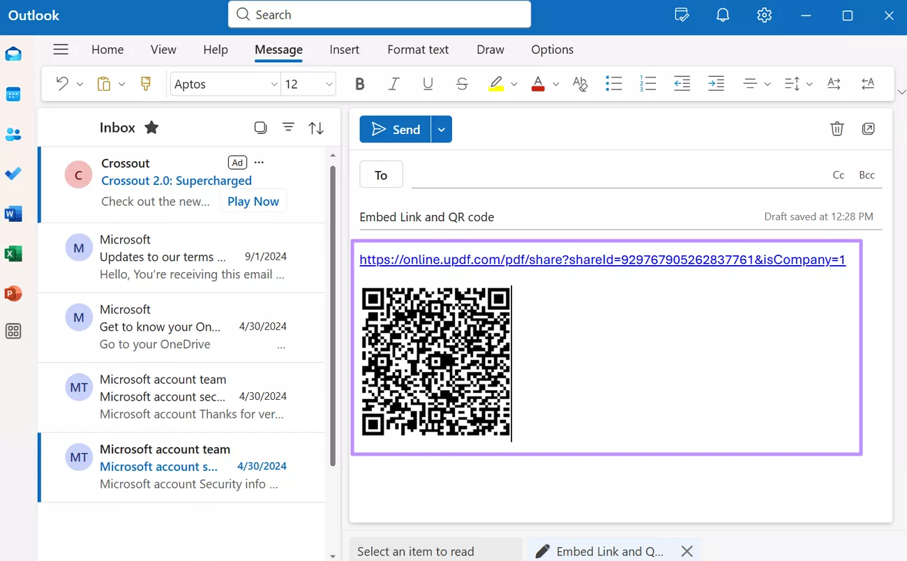 paste link and qr code to email 