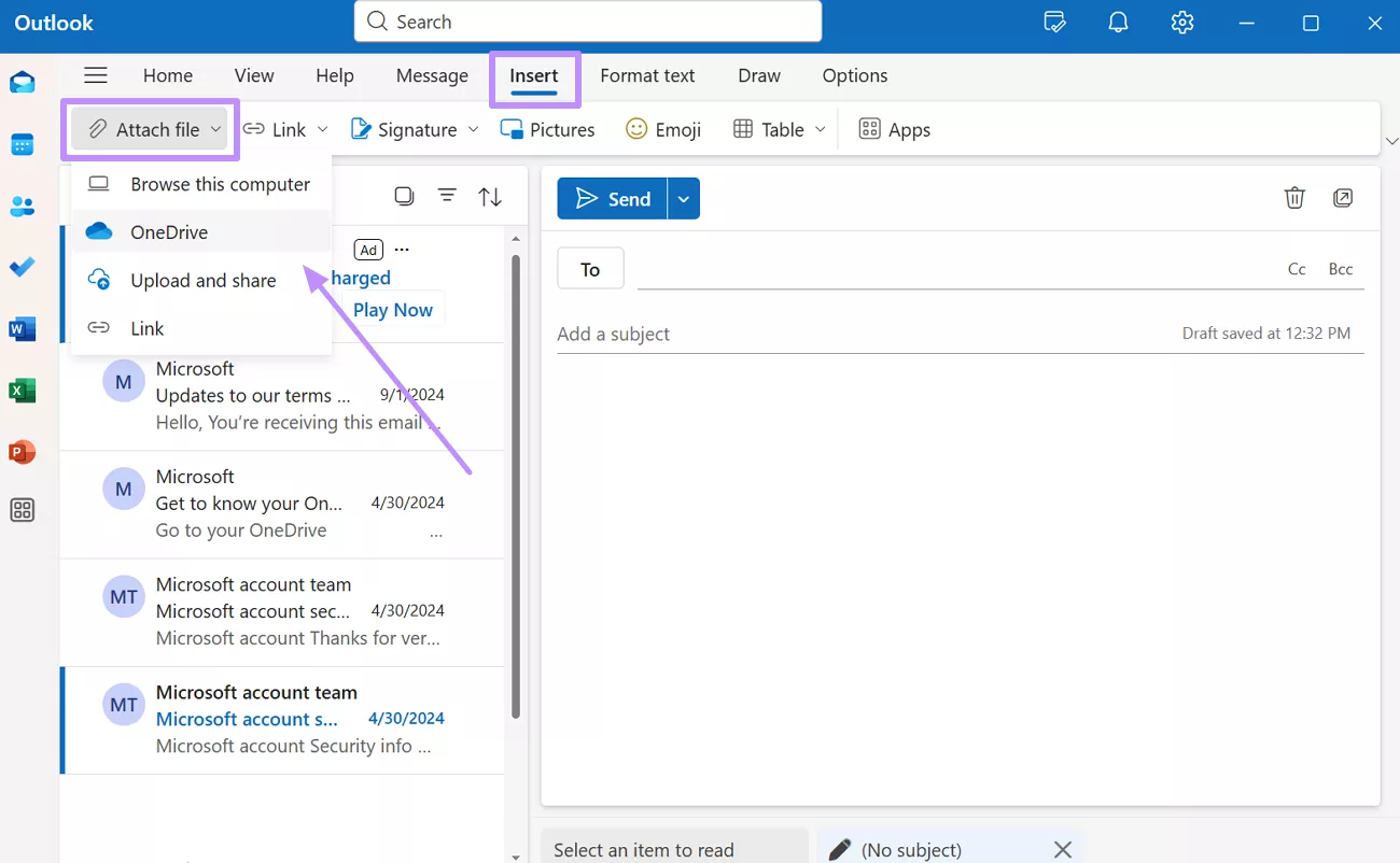 attach file from onedrive 