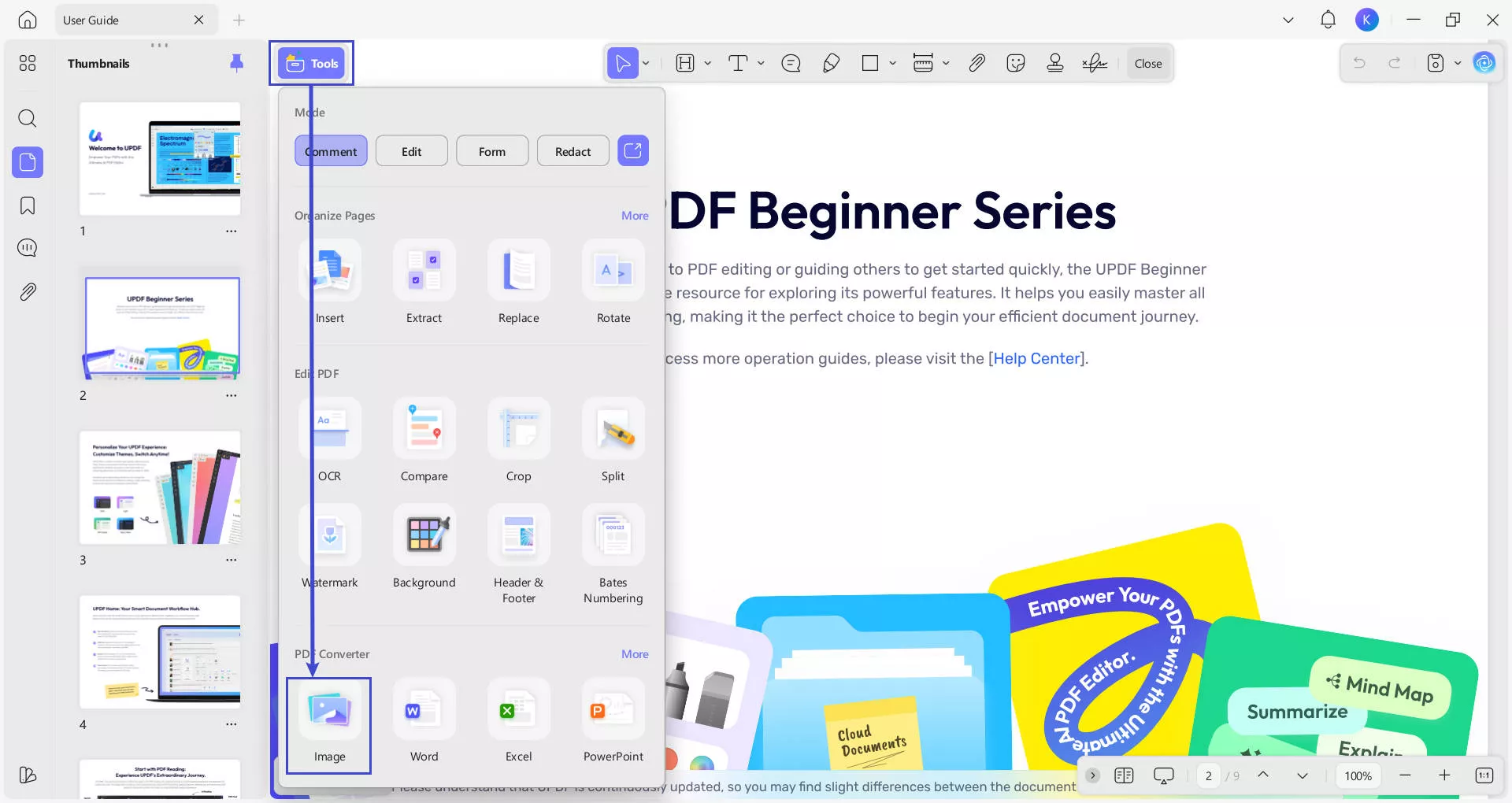 choose image from export pdf menu