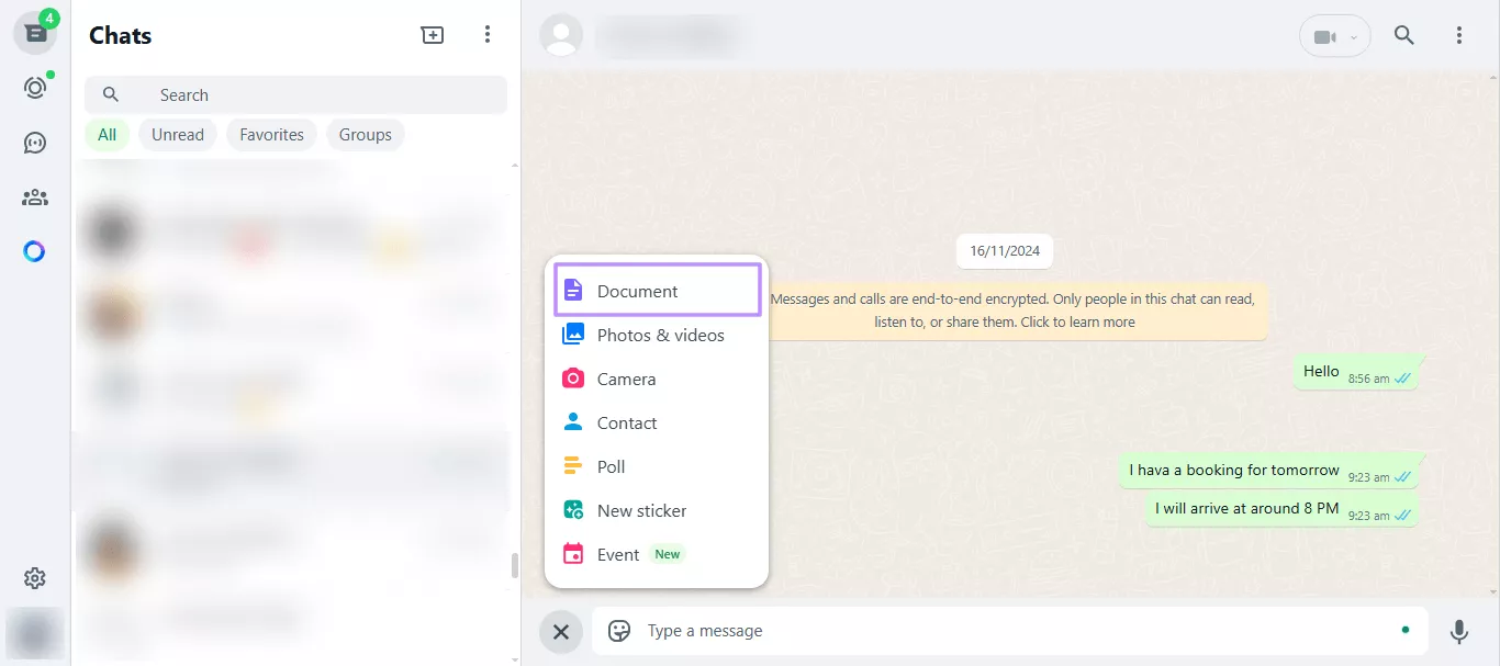 click document and open your pdf whatsapp web