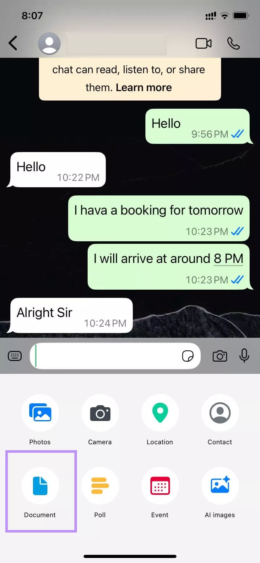 click the document button whatsapp