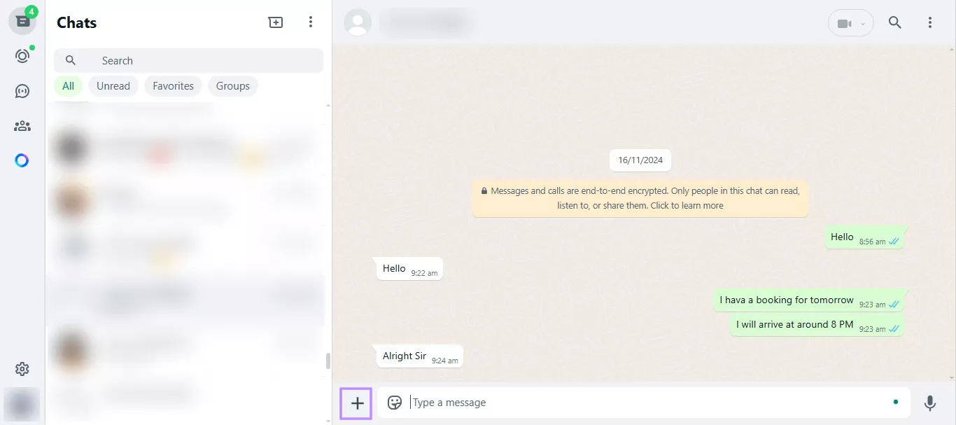 click the plus icon whatsapp web