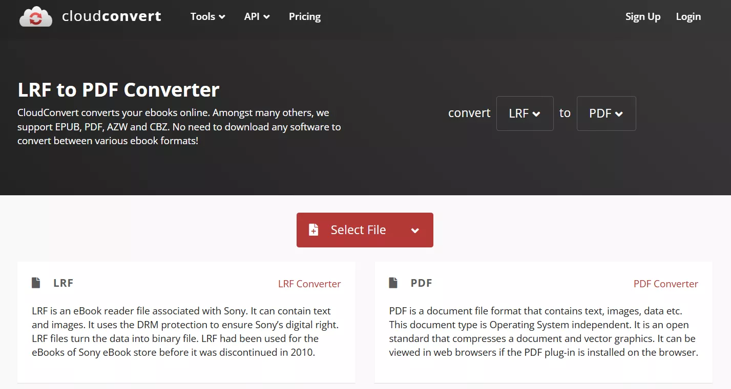 convert lrf to pdf using cloudconvert