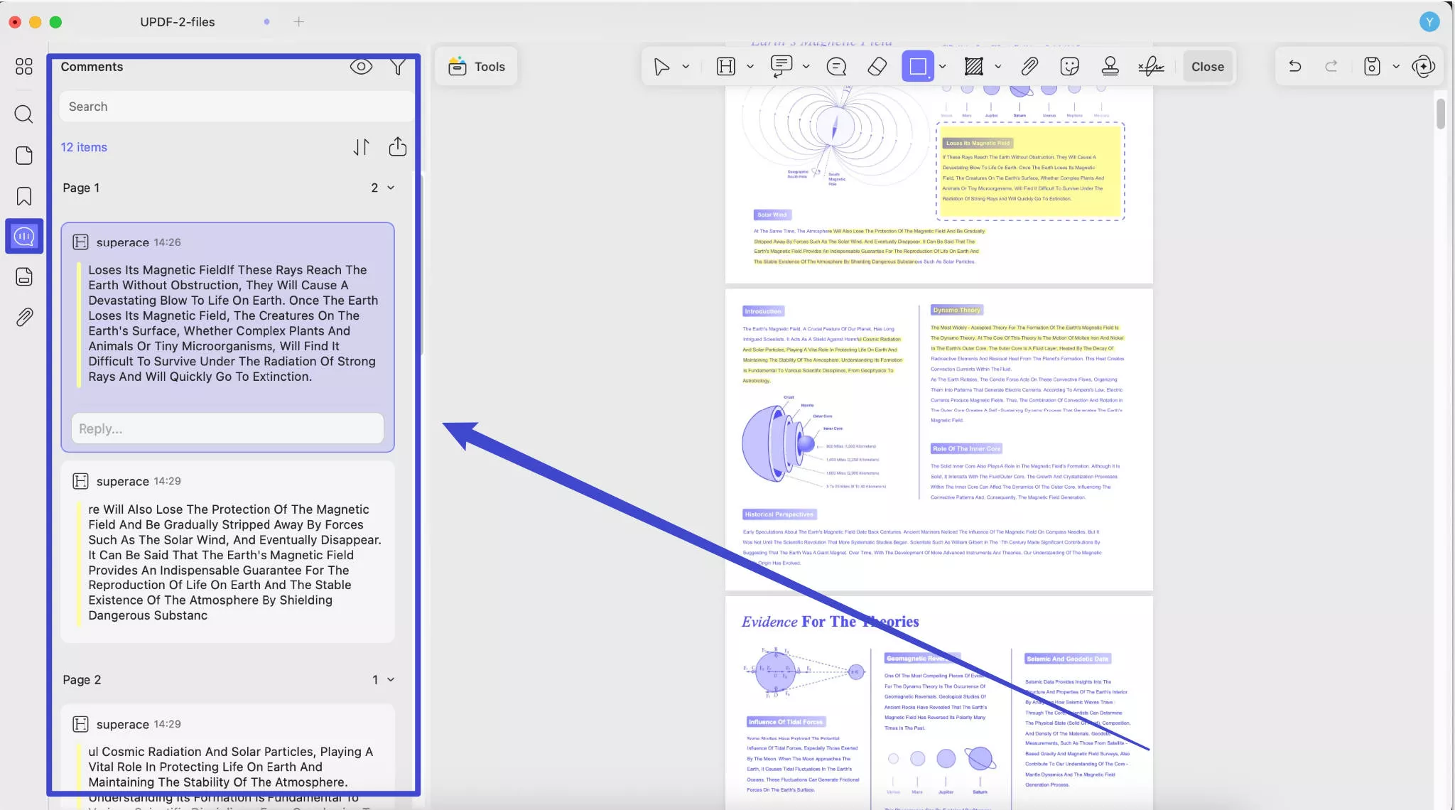 comment list updf on mac
