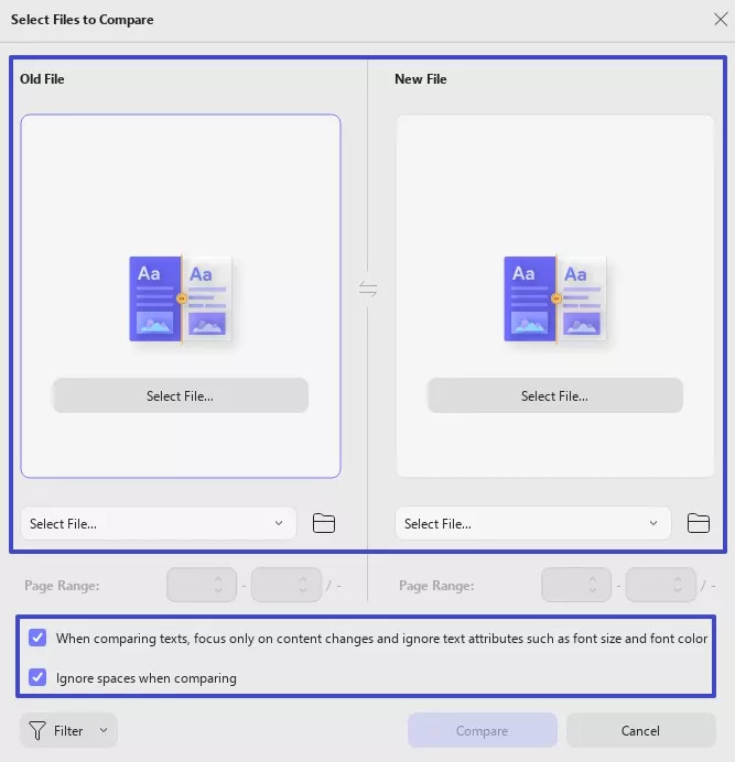 compare old and new files updf windows 2