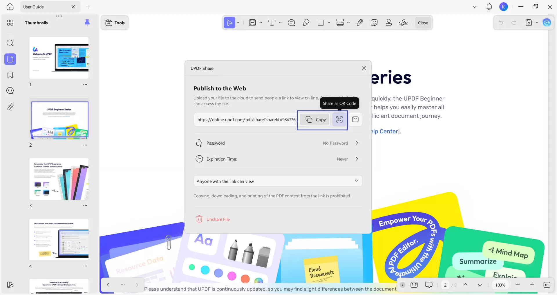copy the link for sharing 