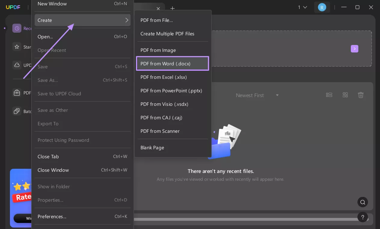 create pdf from word updf windows