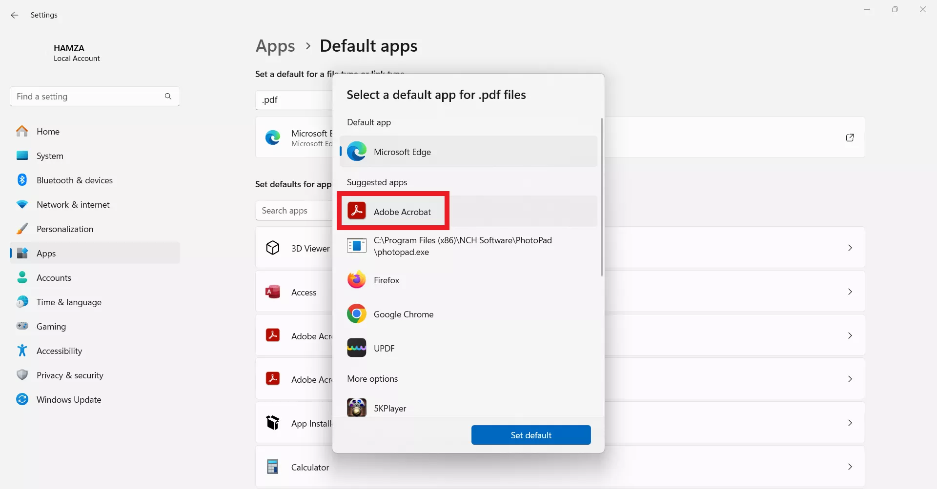 change the default app