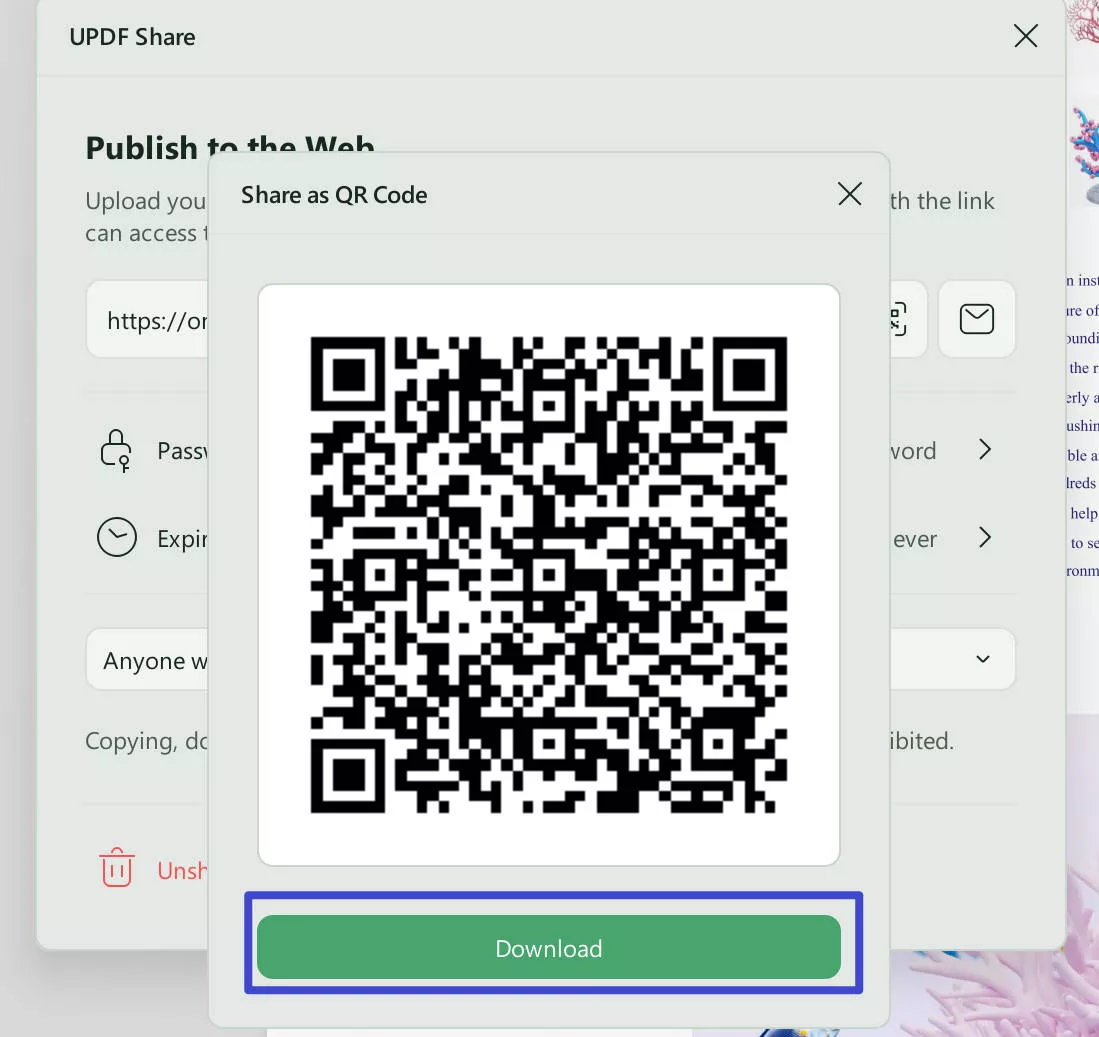 copy link or qr code updf windows