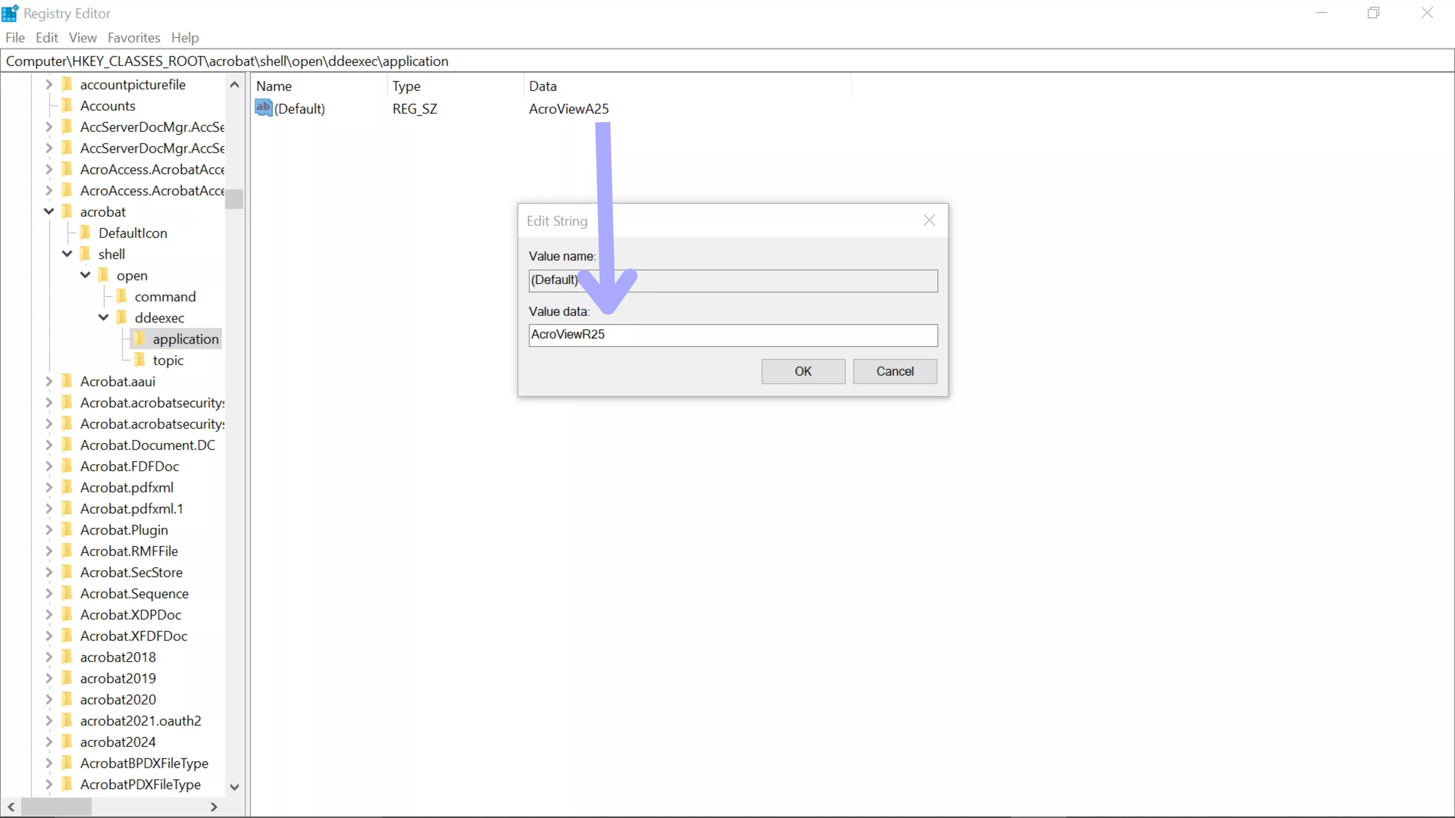 edit regedit for acrobat windows