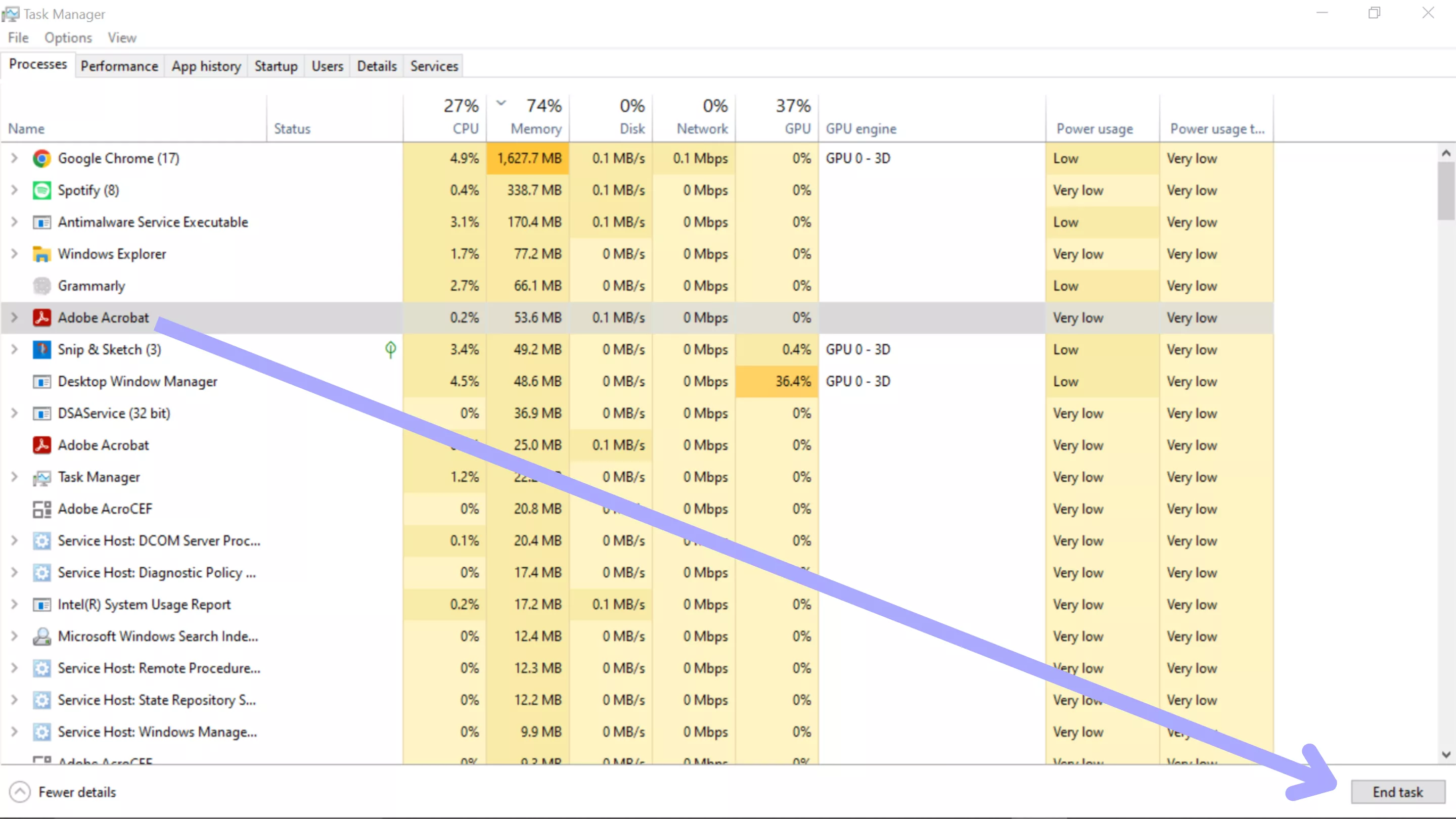 end task for adobe acrobat