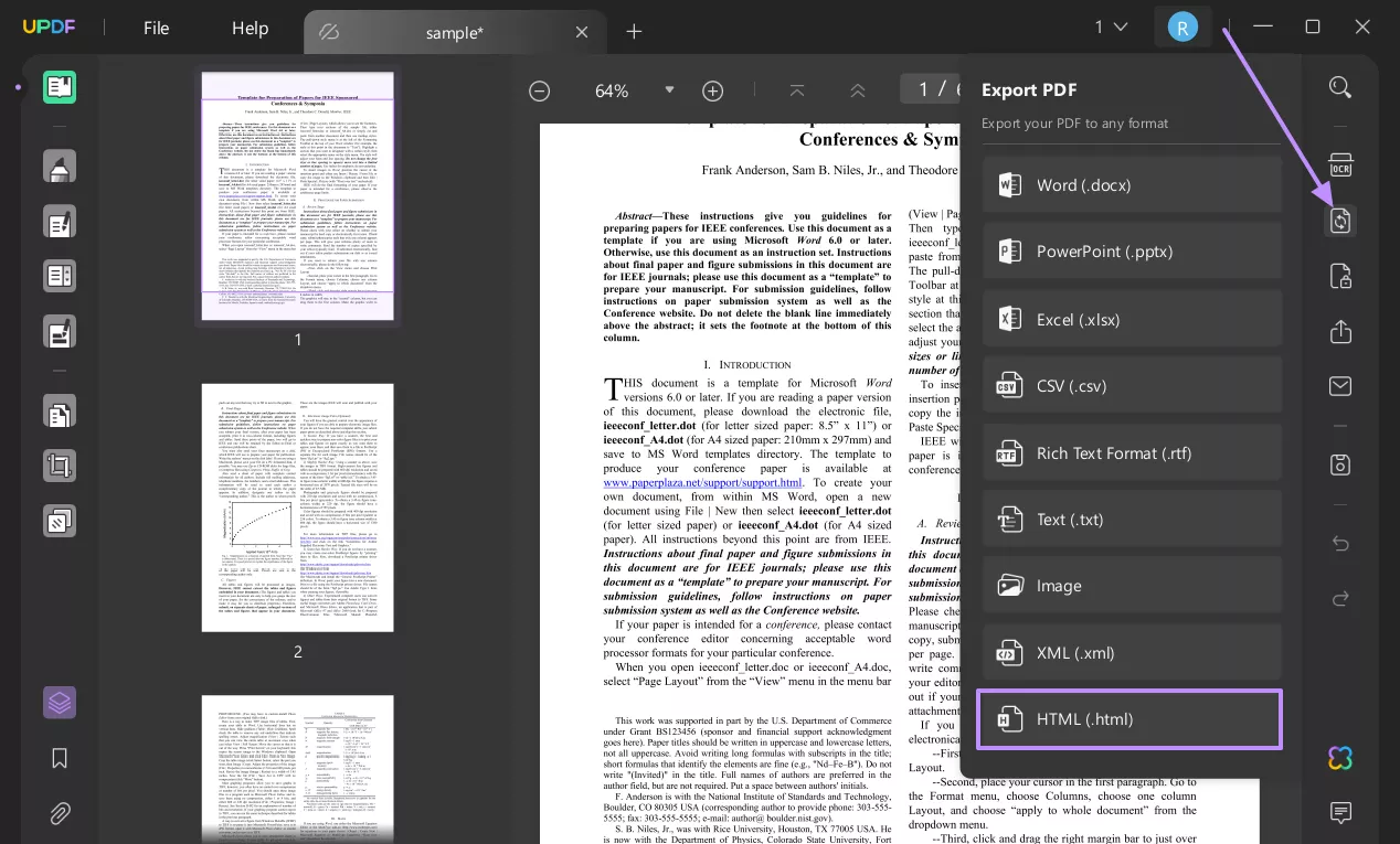 export pdf to html updf windows