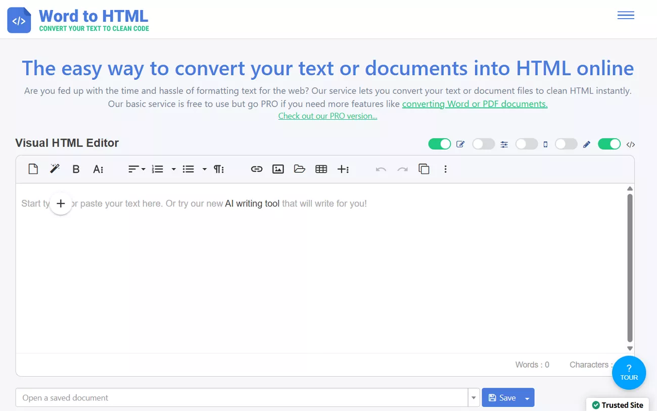 interface of word to html