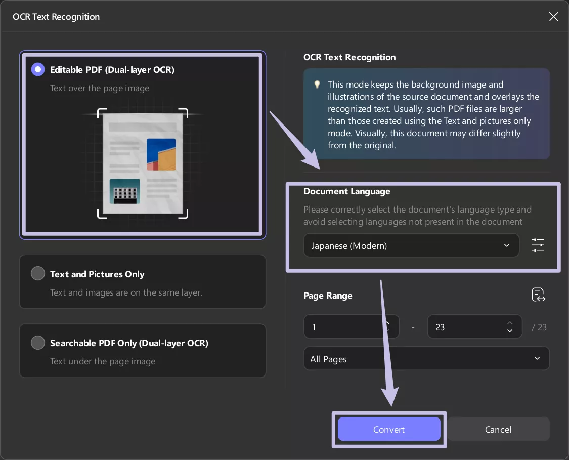 ocr settings for manga in updf windows