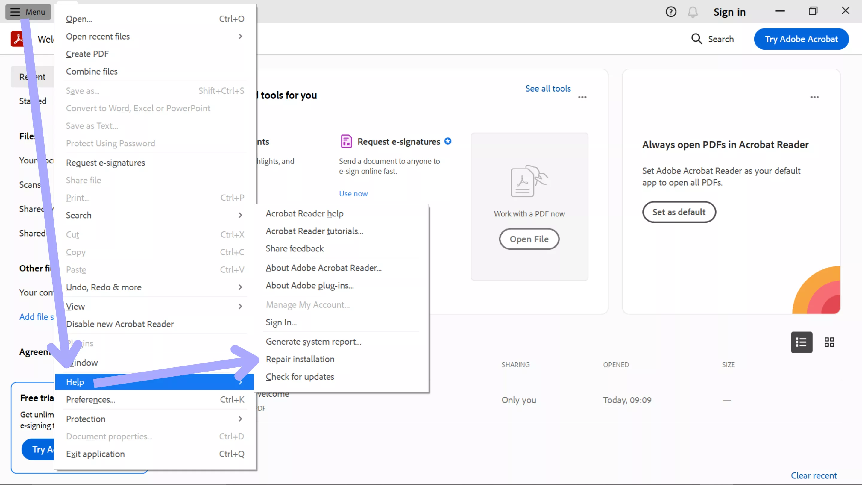 repair acrobat installation
