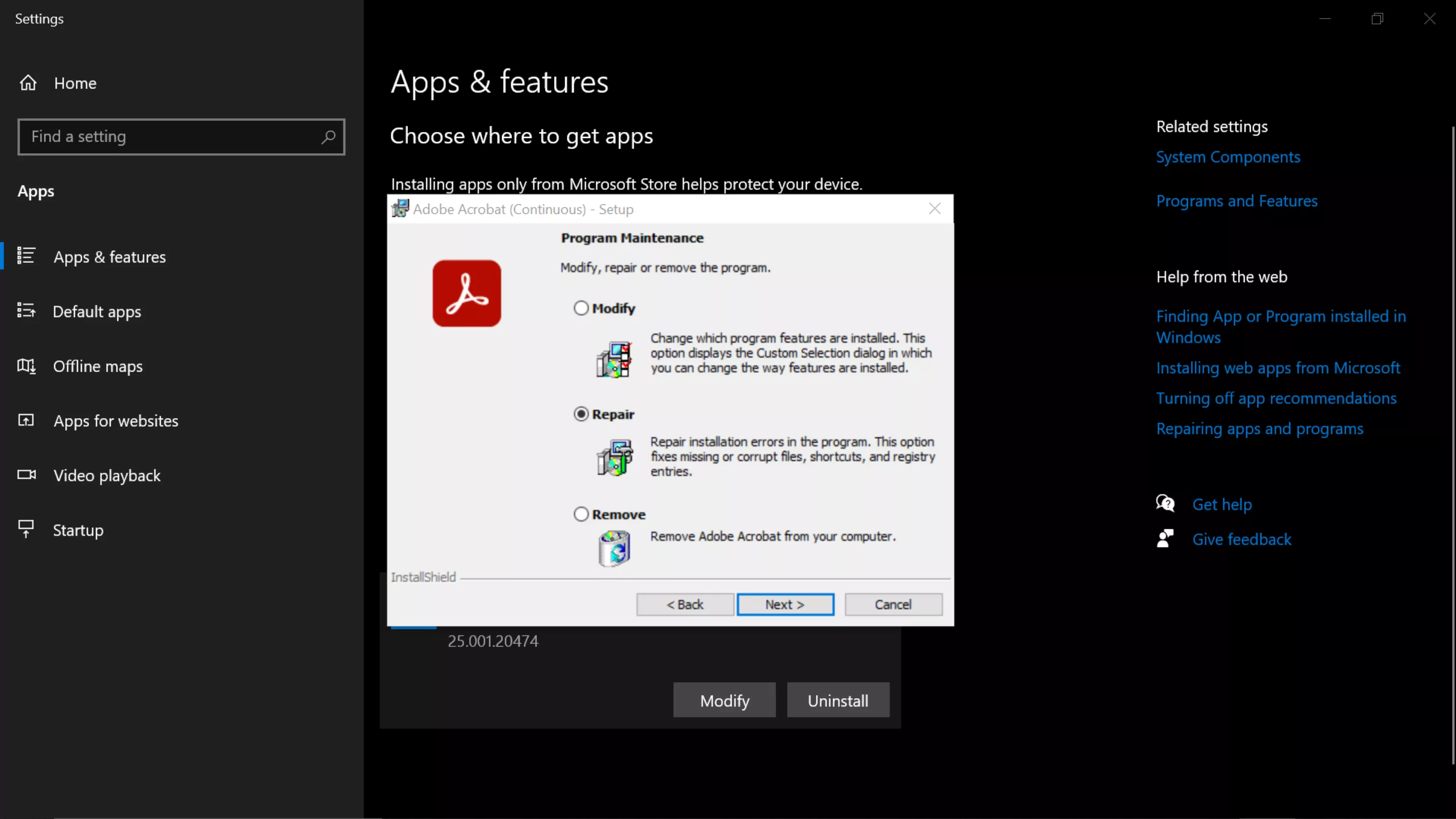 repair acrobat with windows