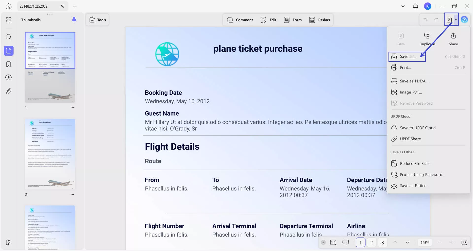 saving the edited pdf