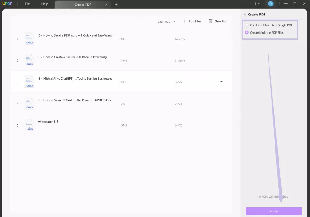 settings to batch create pdf updf windows