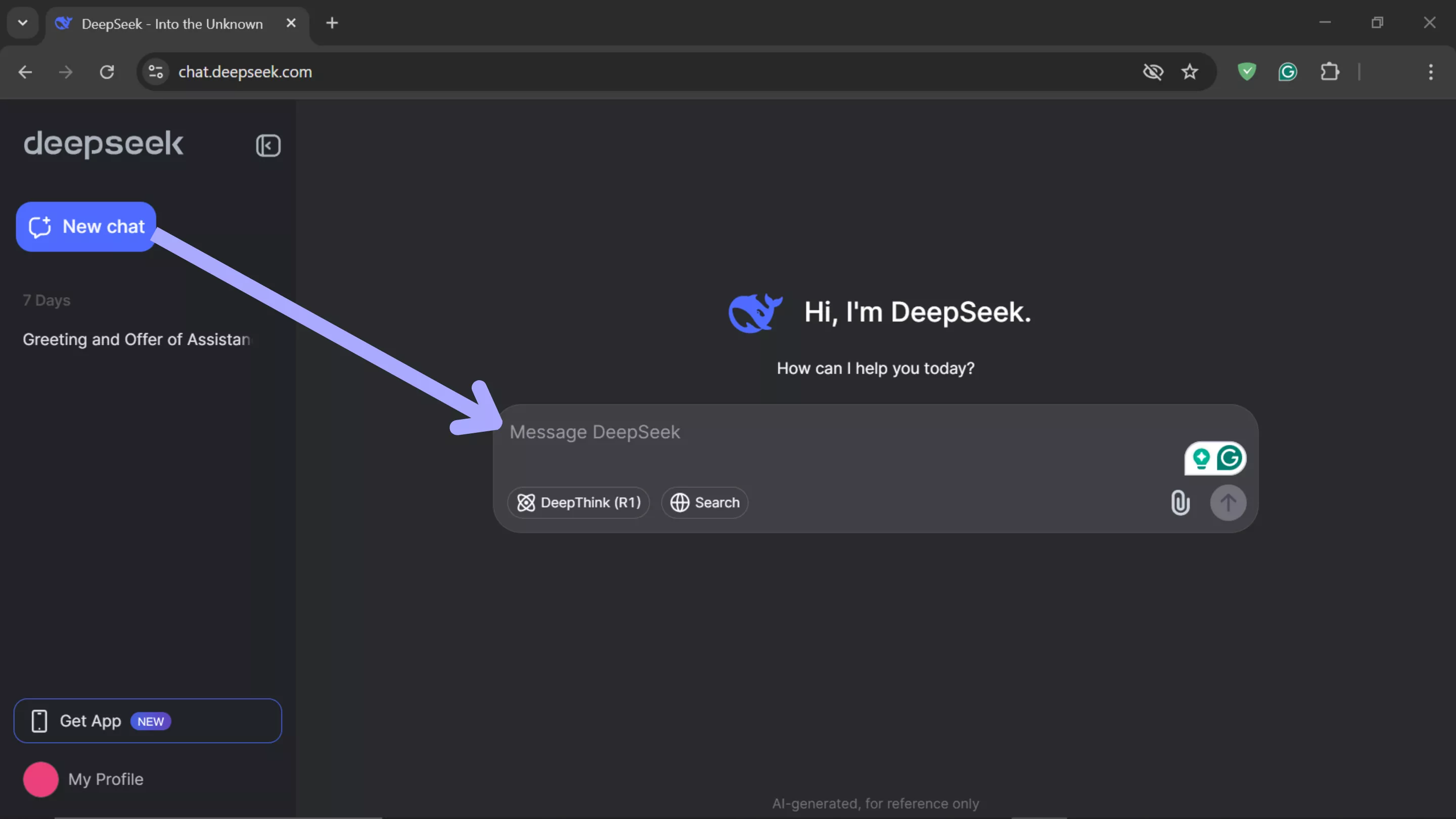 start a new chat deepseek