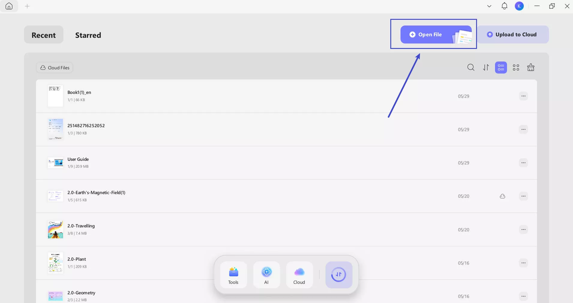 tap on the open file button