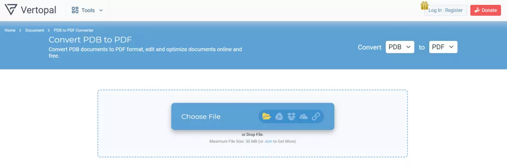convert pdb to pdf using vertopal