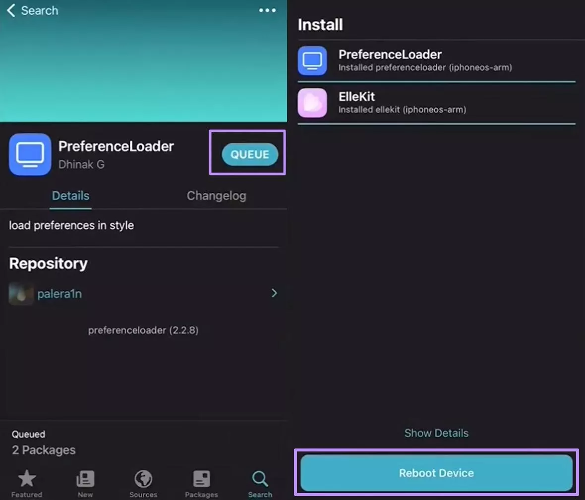 reboot device after installation 