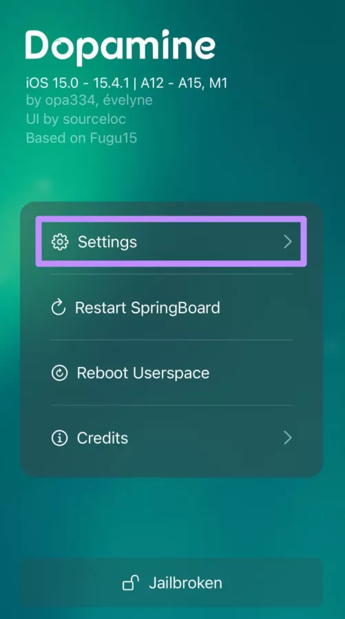 enter settings within dopamine 
