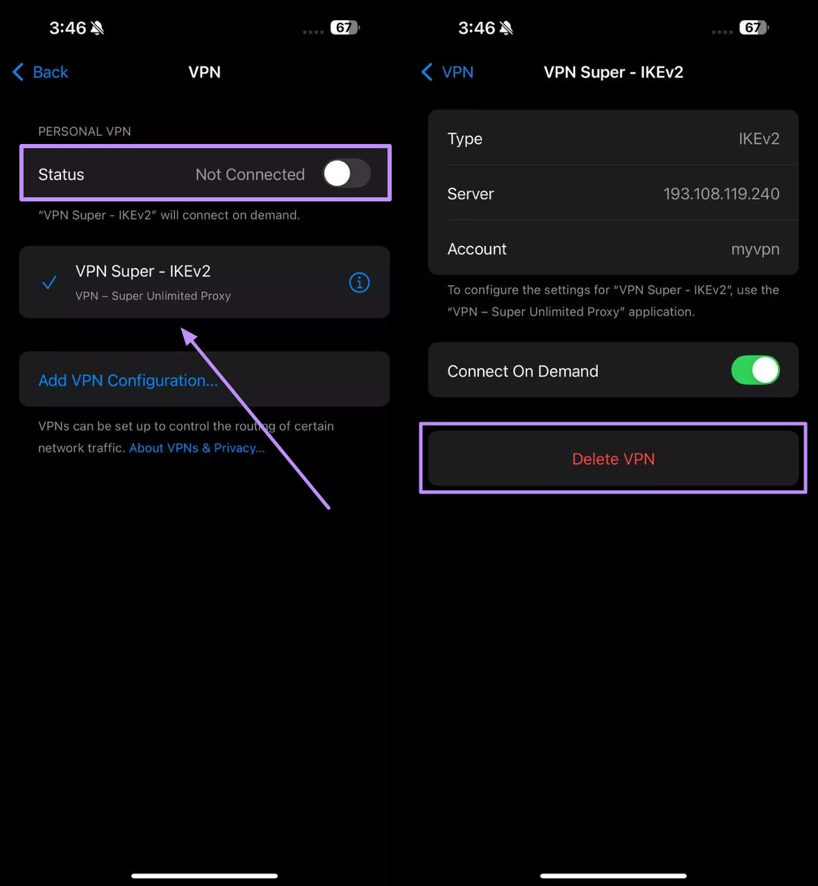 delete vpn configuration profile 