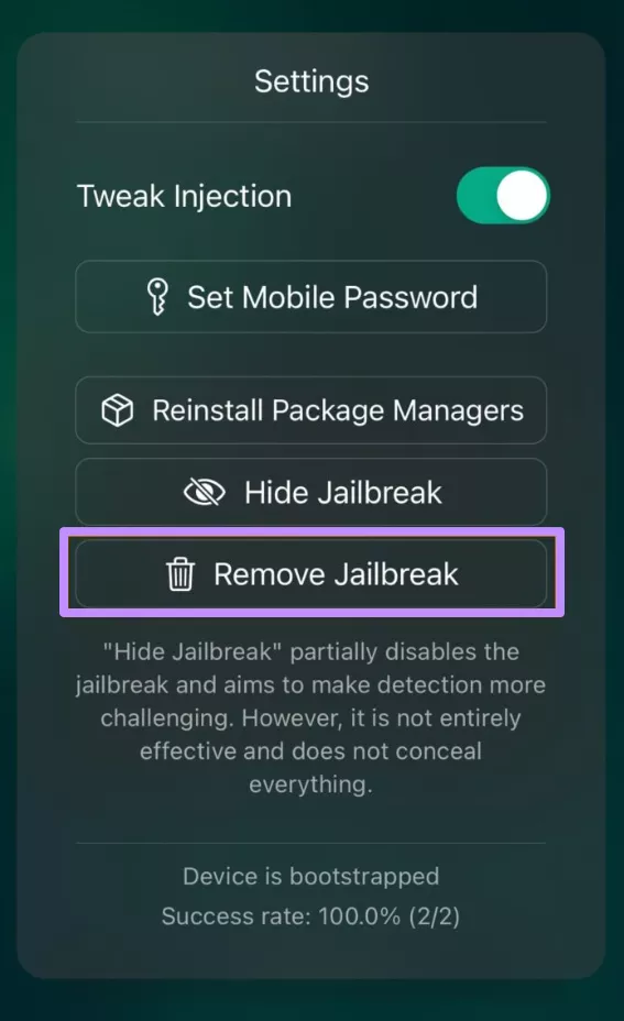tap on remove jailbreak 