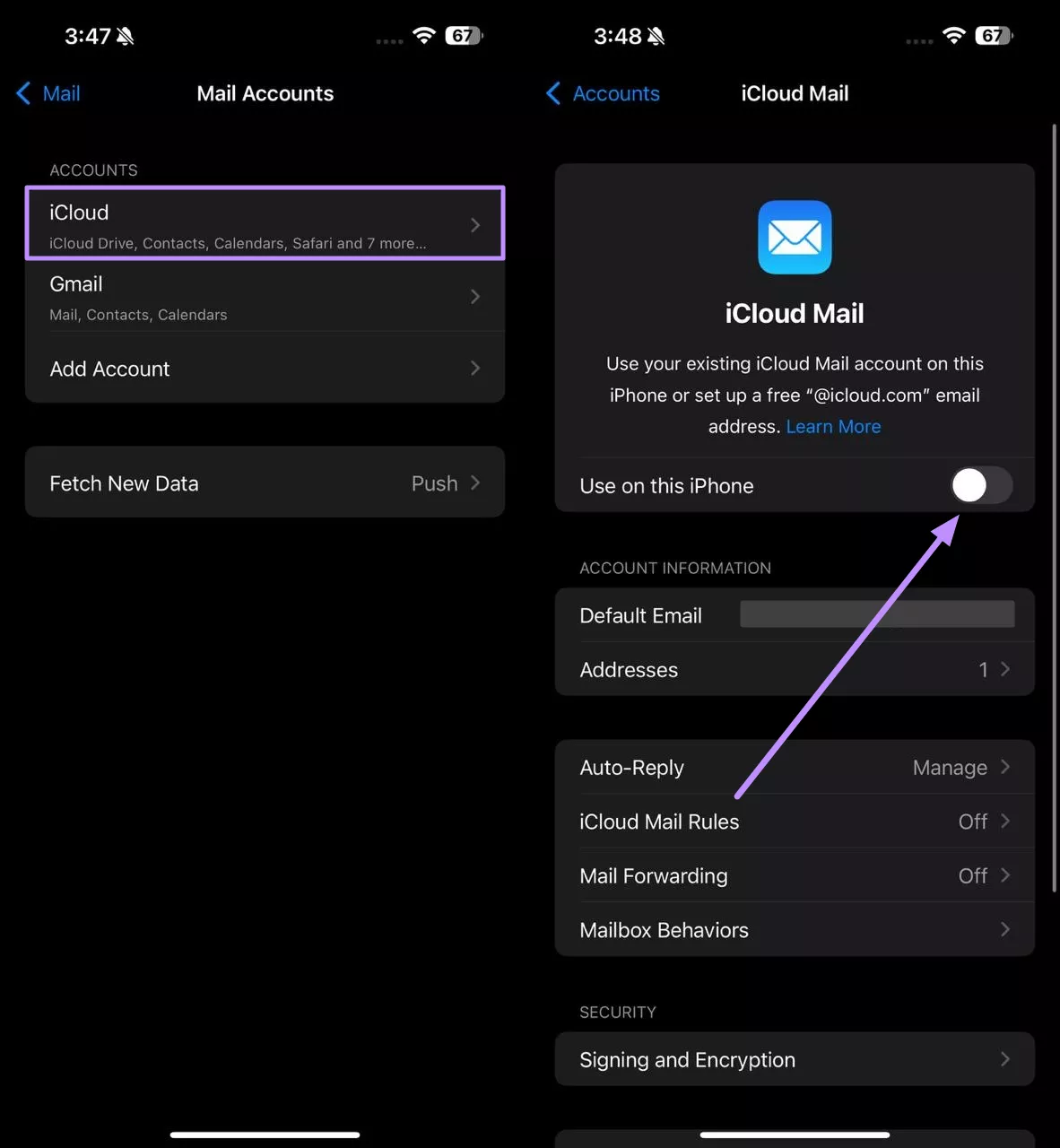 disable use of icloud account 