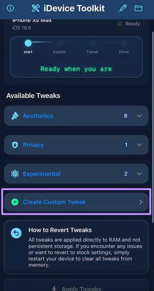 start creating custom tweak