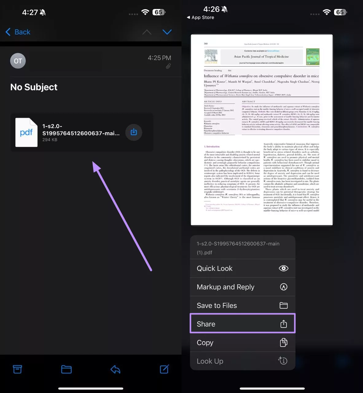 access pdf and tap share button 
