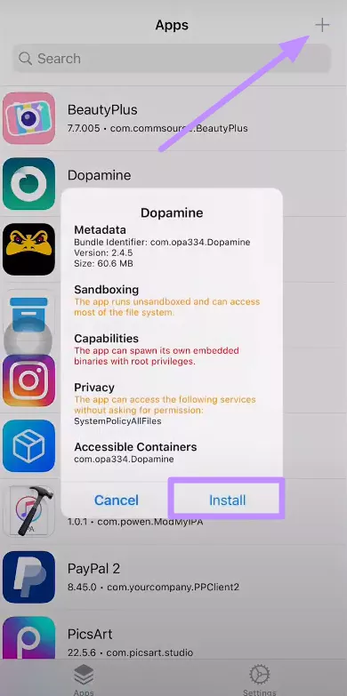 install dopamine app with trollstore 