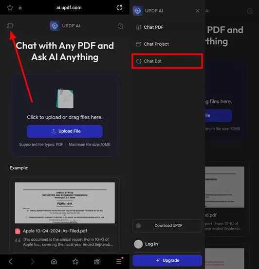 access chat bot in updf ai online