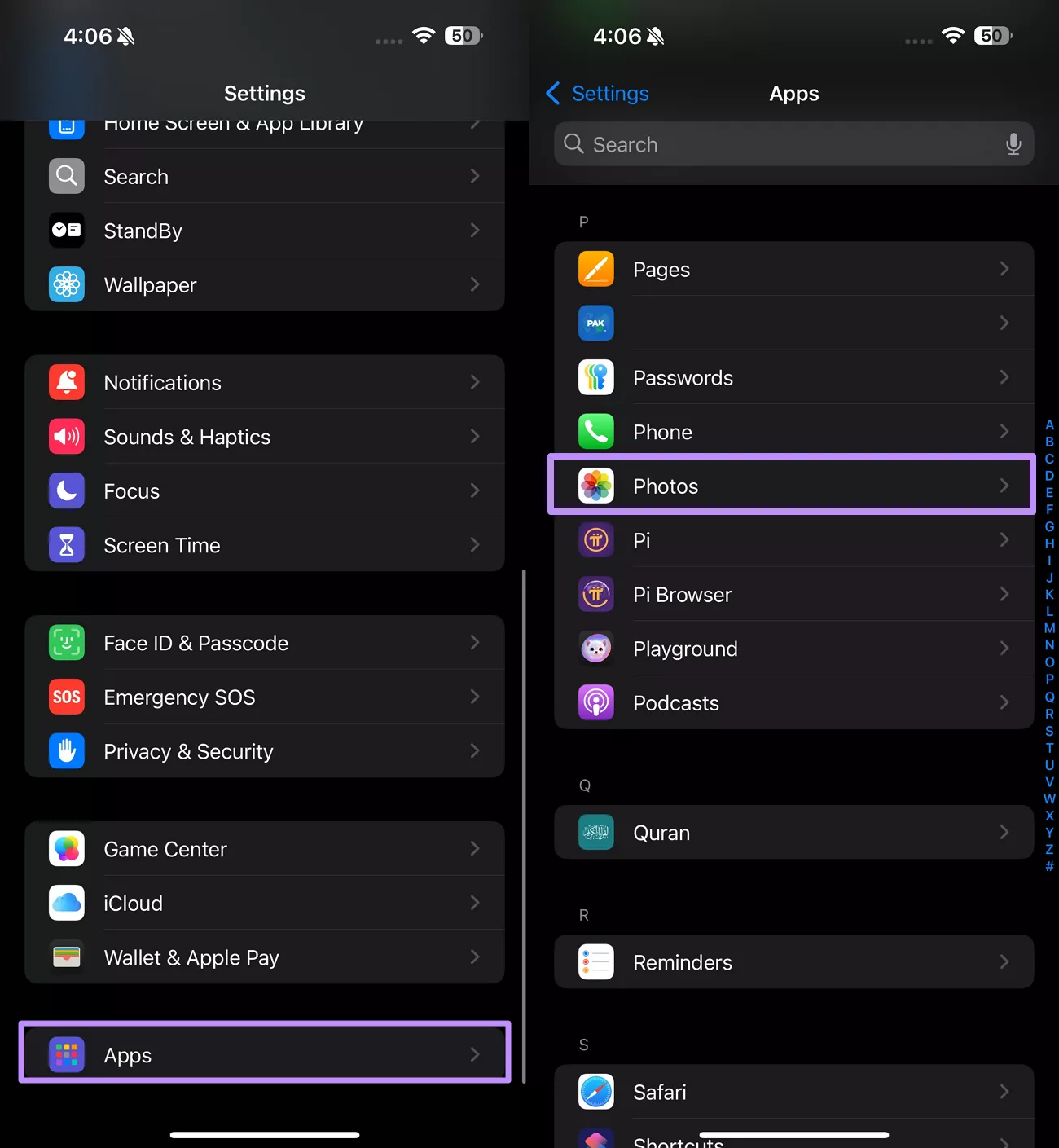 access photos settings 